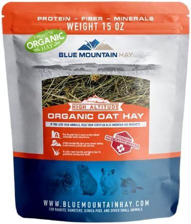 Blue Mountain Hay | Fresh Organic Oat Hay (15 Ounce) | Good for Sensitive Digestion | High-Altitude Hay Pet Food for Rabbits, Guinea Pigs, Chinchillas, Hamsters, and Other Small Pets-PawvioPets