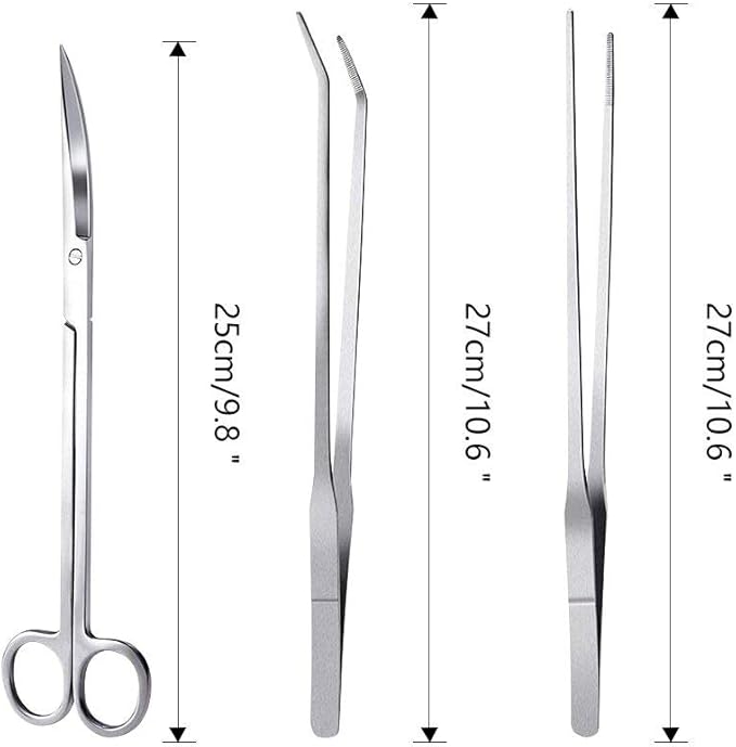 3 in 1 Aquarium Aquascape Tools Kit Long Stainless Steel Aquarium Tank Aquatic Plant Tweezers Scissors Tools-PawvioPets