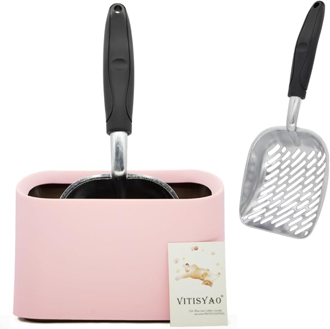 Full Metal Cat Litter Scoop with Holder – Heavy Duty Litter Scooper & Speed Sifter – Aluminum Cat Poop Scooper Captures All Clumps – Washable Stand for Easy Cleaning-PawvioPets