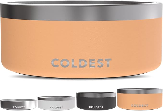 Coldest Dog Bowl - Anti Rust Metal, Non Slip, 3 Layers Insulated Stainless Steel Dog Bowls - Spill Proof & Heavy Duty - Water Bowl for Dogs, Cats & Pets, Dish Washer Safe (100 oz, Sahara Peach)-PawvioPets