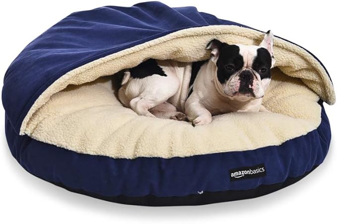 Amazon Basics Pet Cave Bed for Dog, With Removal Nesting Cave Cover, Fits up to 30lbs Pets, 35 x 35 x 13 inches, Blue-PawvioPets