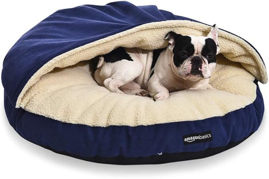 Amazon Basics Pet Cave Bed for Dog, With Removal Nesting Cave Cover, Fits up to 30lbs Pets, 35 x 35 x 13 inches, Blue-PawvioPets