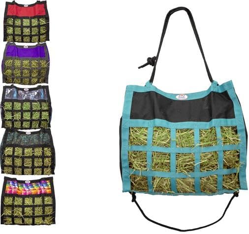 Derby Originals Scratchless Slow Feeder Horse Hay Bag with Super Tough Bottom and 6 Month Warranty (Black with Turquoise Trim)-PawvioPets