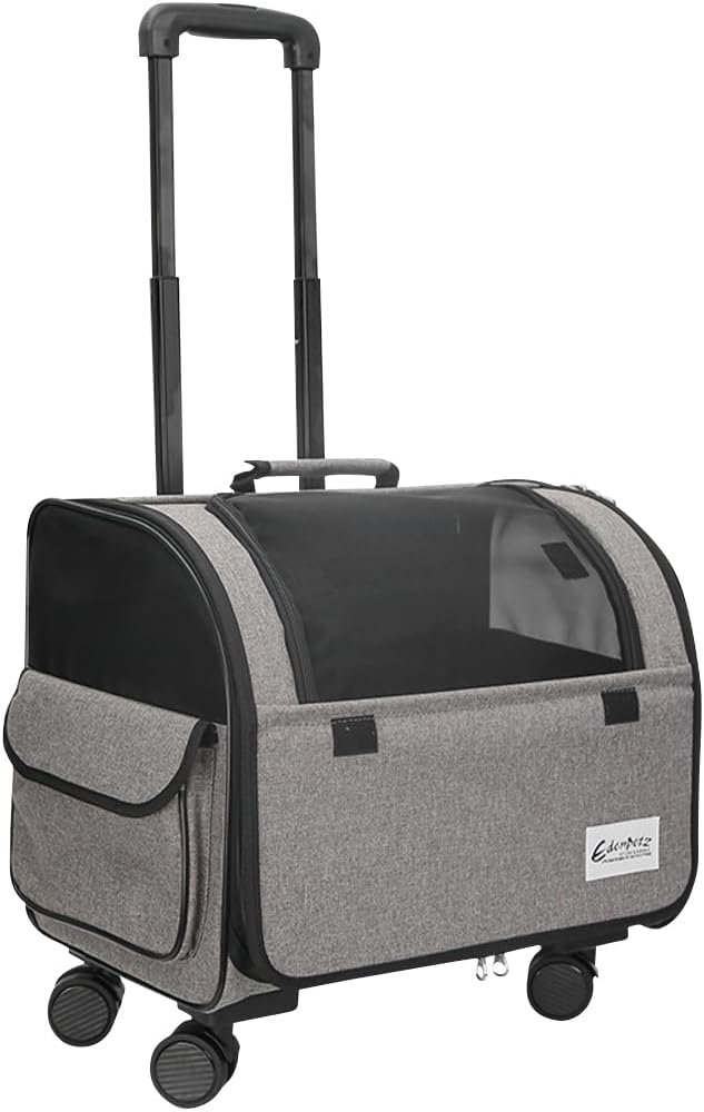 Dog Travel Bag with Removable Rolling Wheels, Airline Approved Pet Carrier, Foldable Cat Bag with Breathable Mesh, Pet Stroller(Grey)-PawvioPets