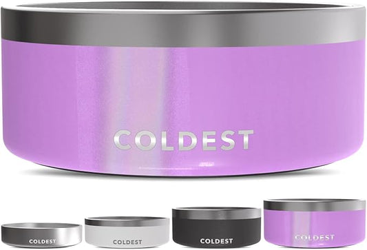 Coldest Dog Bowl - Anti Rust Metal, Non Slip, 3 Layers Insulated Stainless Steel Dog Bowls - Spill Proof & Heavy Duty - Water Bowl for Dogs, Cats, Dish Washer Safe (100 oz, Saturns Purple Glitter)-PawvioPets