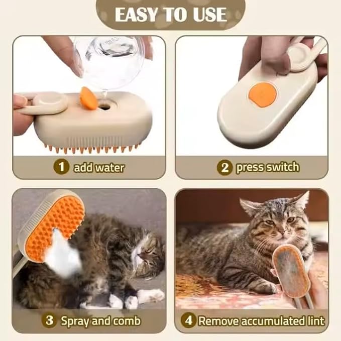 3-in-1 Steam Pet Brush for Cats & Dogs – Self-Cleaning Grooming Comb with Spray Mist, Massage & Shedding, Rechargeable USB, Anti-Static, Foldable Handle – White (WHITE)-PawvioPets
