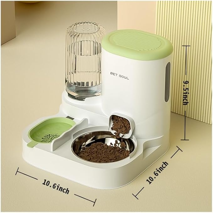 Automatic Cat Feeder & Water Dispenser - Dual Container for Dry/Wet Food, Two-in-One Upgraded Gravity Feeder and Water Dispenser Combo Set for Cats and Dogs.(Green)-PawvioPets