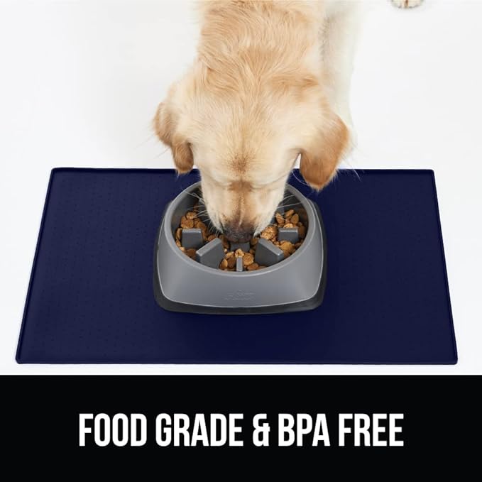 GORILLA GRIP 100% Waterproof Raised Edge BPA Free Silicone Pet Feeding Mat, Dog Cat Food Mats Contain Spills Protects Floors, Placemats for Cats and Dogs Water Bowl, Pets Accessories 28x18 Navy-PawvioPets