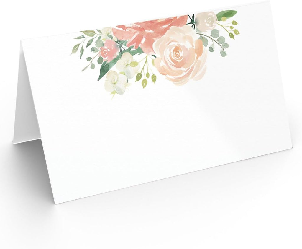Printed Party Table Place Cards for All Occasions and Events, Set of 25 (Elegant Floral)