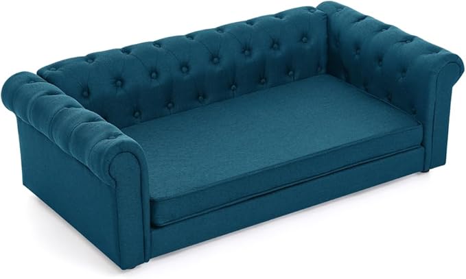 Dog Sofa Couch for Medium to Large Dogs, 55" Memory Foam Pet Sofa Couch with Washable Fabric, Durable Elevated Dog Bed with Legs, Removable Cushion for Medium and Large Dogs, Blue-PawvioPets