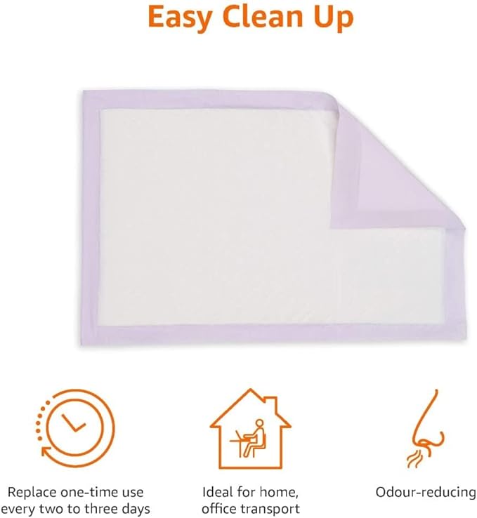 Amazon Basics Cat Pee Pads, 100 Count, Universal Fit for Litter Box, Odor Control, Unscented, White/Purple-PawvioPets
