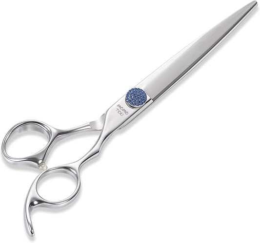 7'' Dog Grooming Scissors CNC 440C Blades Sharp and Durable Polished Straight Dog Shears with Blue Diamond Adustable Screws Easy to Use for Groomer and Home User-PawvioPets