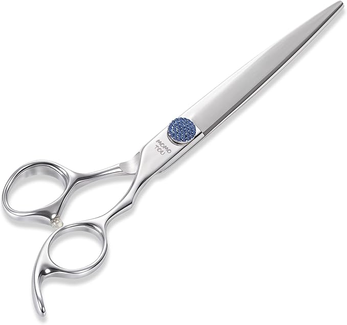 7.5'' Dog Grooming Scissors CNC 440C Blades Sharp and Durable Polished Straight Dog Shears with Blue Diamond Adustable Screws Easy to Use for Groomer and Home User-PawvioPets