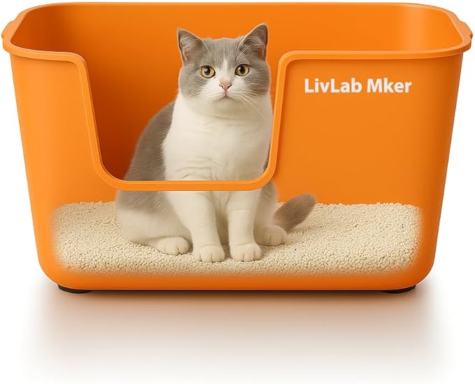 Extra Large Cat Litter Box with High Sides - Splash-Proof Design for Big Cats & Multi-Cat Homes, 24.6in x 16.7in x 12.8in (Orange)-PawvioPets
