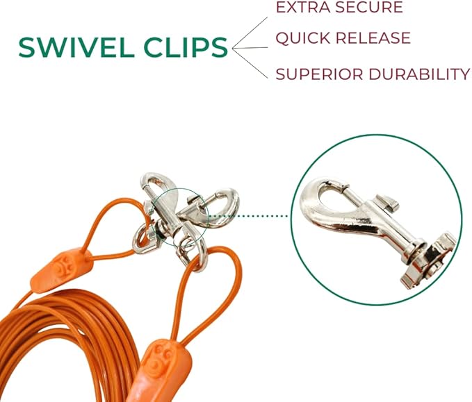 25FT Tie-Out Cables for Dogs - Strong, Safe, and Durable Dog Tie-Outs for Every Breed up to 250 Pounds - Weather and Wear Resistant Galvanized Aircraft Cable for Outside Use-PawvioPets
