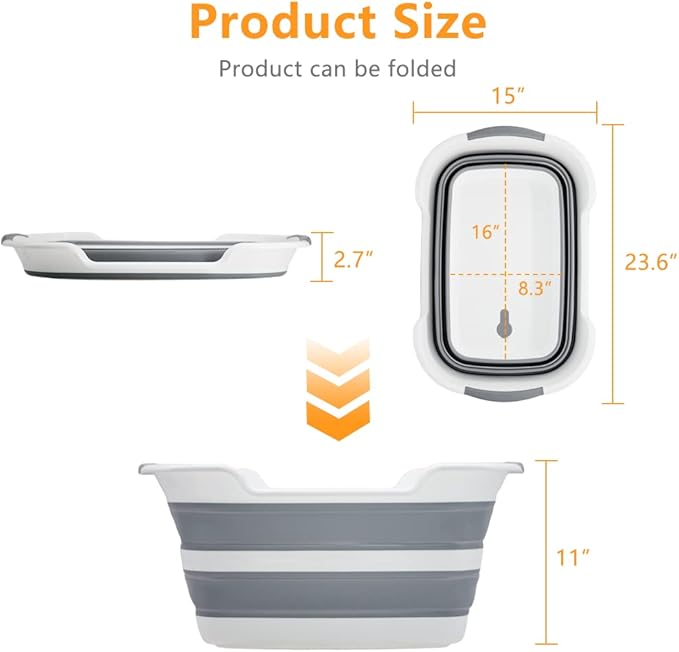Collapsible Pet Bathtub, 7.1 Gal (27L) - Foldable Bathing Tub with Drain Plug for Dogs & Cats Under 30 lbs - Multi-Use as Laundry Basket, Storage Organizer, Camping Sink (Grey)-PawvioPets