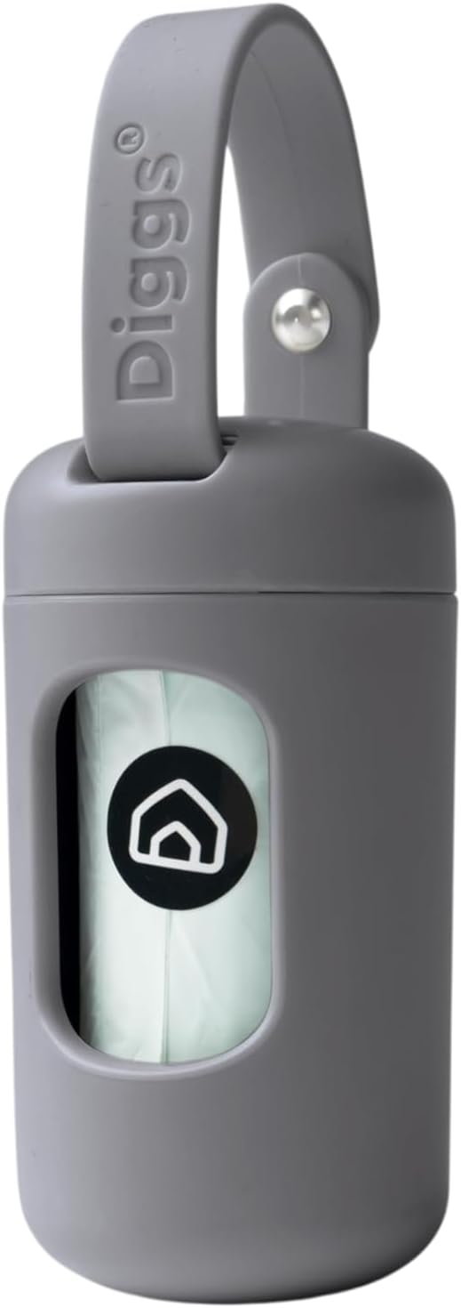 DIGGS Dog Poop Bag Dispenser for Leash - Premium Dog Waste Bag Holder with Easy One-Hand Dispensing (Grey)-PawvioPets