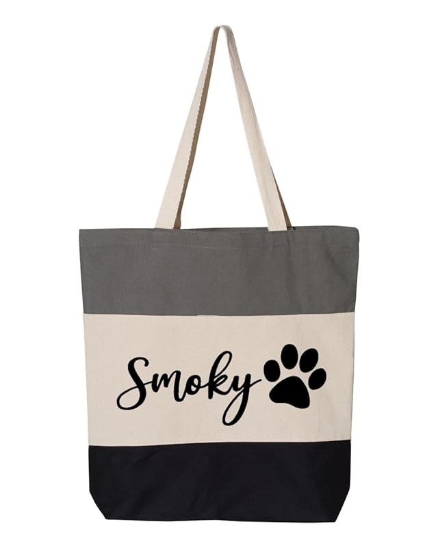 Custom Dog Tote Bag Personalized Dog Mom Gift Dog Toys Totes Pet Gift Custom Pet Bag Gift For Dog Mom Dog Lover Bag (15"L x 15"H x 3"D, Tri-Color Grey)-PawvioPets