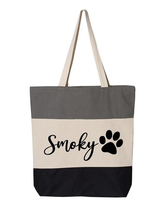 Custom Dog Tote Bag Personalized Dog Mom Gift Dog Toys Totes Pet Gift Custom Pet Bag Gift For Dog Mom Dog Lover Bag (15"L x 15"H x 3"D, Tri-Color Grey)-PawvioPets