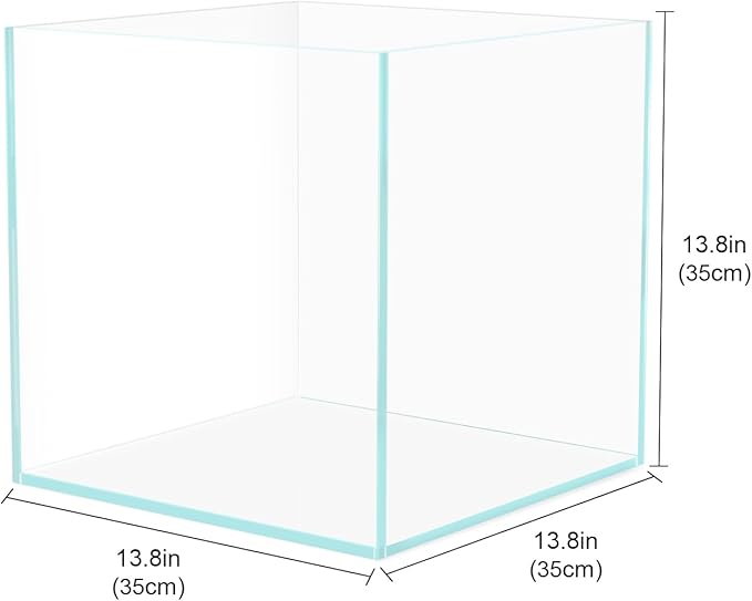 Cube Rimless Aquarium 11 Gallon, Ultra Clear Low Iron Square Fish Tank, L13.8×W13.8×H13.8 Glass Thickness 5mm with EVA Foam Leveling Mat-PawvioPets