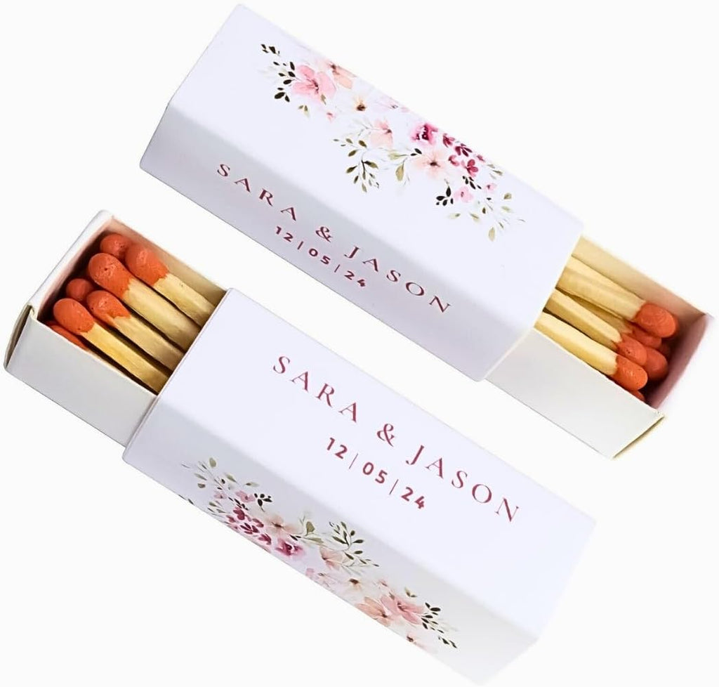 10 Boxes - Customized Matchboxes Colorful Tips (Wedding Design #5, 4" Matchboxes) (2" Matchsticks, Wedding Design #1)