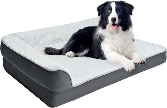 Amazon Basics Washable L-Shaped Dog Bed for Medium Dogs, Anti-Slip Pet Sofa Bed for Indoor Dogs, Crate Bed, 36x27x8 Inches, Gray-PawvioPets