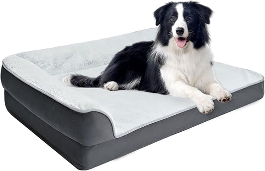 Amazon Basics Washable L-Shaped Dog Bed for Medium Dogs, Anti-Slip Pet Sofa Bed for Indoor Dogs, Crate Bed, 36x27x8 Inches, Gray-PawvioPets
