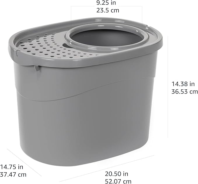 Amazon Basics Large Cat Litter Box with High Sides, Top Entry, Includes Scoop, 20.5 x 14.75 x 14.38 inches, Grey-PawvioPets