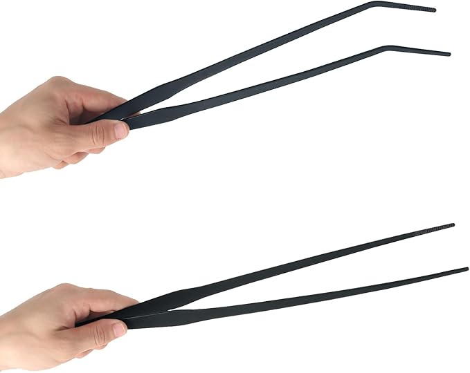 Aquarium Tweezers Extra Long 15 inches Feed Tong Clamps - FEITA Straight and Curved Stainless Steel 38cm Tweezers Set for Fish Tank Plants Aquascape Tools & Reptile Feeding Tongs - Black 2Pcs-PawvioPets