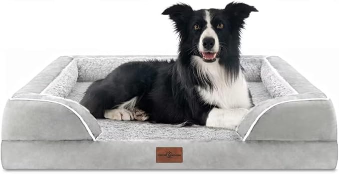 Comfort Expression Large Dog Beds Orthopedic Foam, Waterproof Dog Beds for Dogs Sofa Comfy Pet Bed with Washable Removable Cover & Non-Slip Bottom(Large,Grey White)-PawvioPets