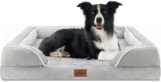 Comfort Expression Large Dog Beds Orthopedic Foam, Waterproof Dog Beds for Dogs Sofa Comfy Pet Bed with Washable Removable Cover & Non-Slip Bottom(Large,Grey White)-PawvioPets