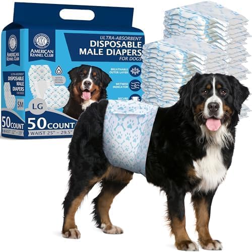 American Kennel Club Male Dog Wrap, Disposable Diapers with Wetness Indicator, Large, 50 Count (Pack of 6)-PawvioPets