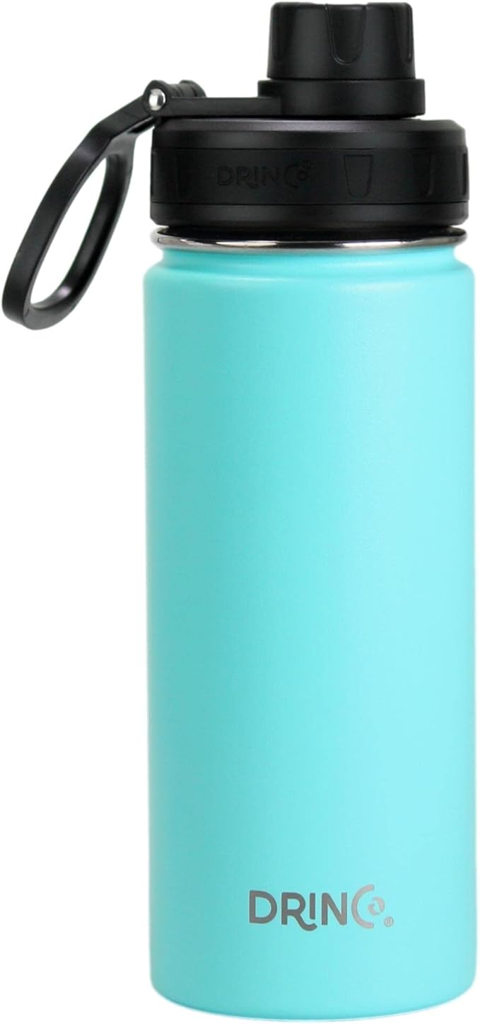 DRINCO Stainless Steel Water Bottle Spout Lid Vacuum Insulated Double Wall Water Bottle Wide Mouth (40oz 32oz 22oz 18oz 14oz) Leak Proof Keeps Cold or Hot (18 oz, 18oz Teal)-PawvioPets