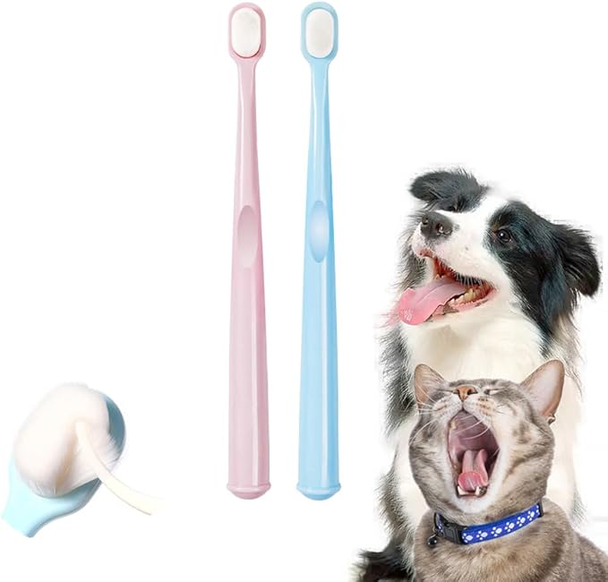Extra Soft Small Dog Toothbrush Kit, Cat Dental Toothbrush Silicone, Easy to Handle Teeth Cleaning Head, Pet Deep Clean Dense Brush, Safe and Effective Oral Care, Brush Away Breath, 2 Pack-PawvioPets