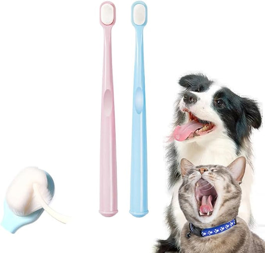 Extra Soft Small Dog Toothbrush Kit, Cat Dental Toothbrush Silicone, Easy to Handle Teeth Cleaning Head, Pet Deep Clean Dense Brush, Safe and Effective Oral Care, Brush Away Breath, 2 Pack-PawvioPets