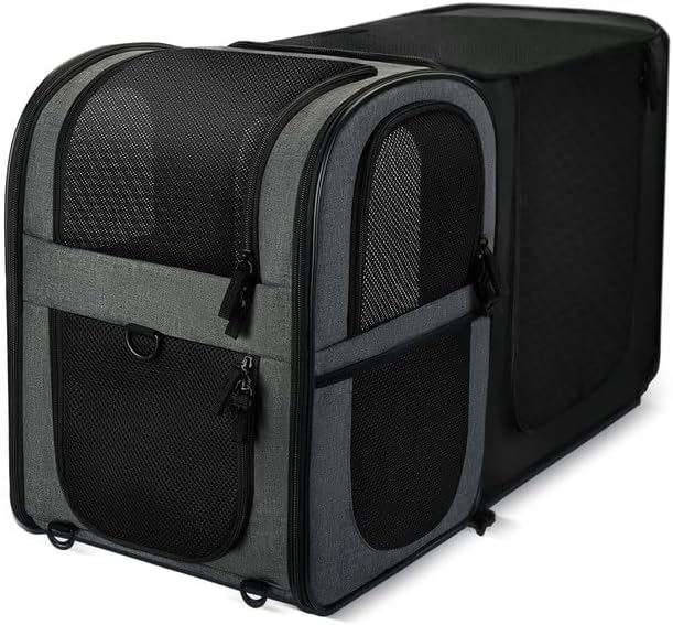 Apollo Walker Pet Carrier Backpack for Large/Small Cats and Dogs, Puppies, Safety Features and Cushion Back Support for Travel, Hiking, Outdoor Use (Gray-Expandable)-PawvioPets