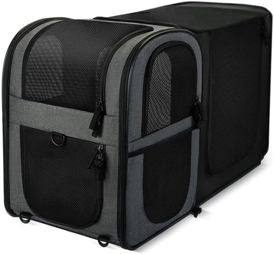 Apollo Walker Pet Carrier Backpack for Large/Small Cats and Dogs, Puppies, Safety Features and Cushion Back Support for Travel, Hiking, Outdoor Use (Gray-Expandable)-PawvioPets