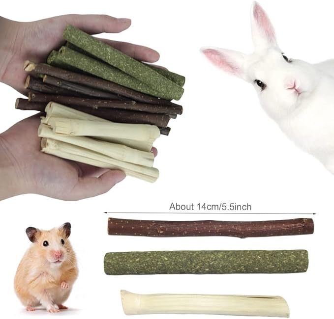 150g 3 Types of Combined Chew Toys Molar Sticks Sweet Bamboo Apple Branch Timothy Grass for Pets Chinchilla Squirrel Gerbil Hamster Squirrel Guinea Pigs-PawvioPets