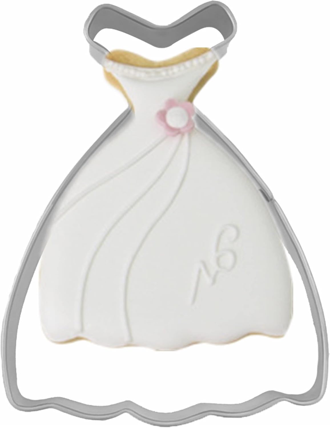 Large Size Dress Shaped Cookie Cutter, Stainless Steel Off-the-shoulder Wedding Princess Dress Cookie Cutter, 4.3 Inches