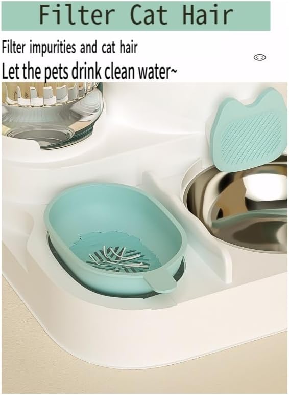 Automatic Cat Feeder & Water Dispenser - Dual Container for Dry/Wet Food, Two-in-One Upgraded Gravity Feeder and Water Dispenser Combo Set for Cats and Dogs.(Green)-PawvioPets