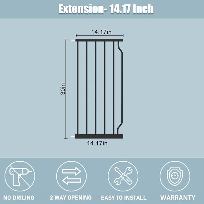 Extra Wide Baby Gate With 14.17in Extensions - Walk Through Pressure Mount Auto Close Child Safety Gate (Black, Extension-14.17"/36cm)-PawvioPets