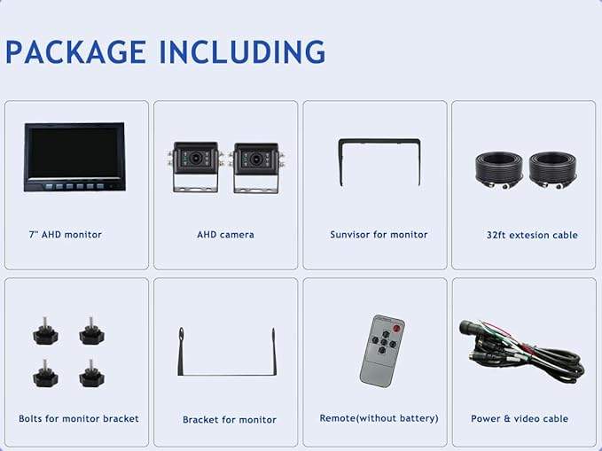 AHD 1080P Wired Reverse Rear View Backup Camera System,2 IR Camera with Waterproof IP69K, 7" Single View Monitor with TVS Protector,Vibration-Proof 10G for Tractor/Truck/Skid Steer/Heavy Equipment-PawvioPets