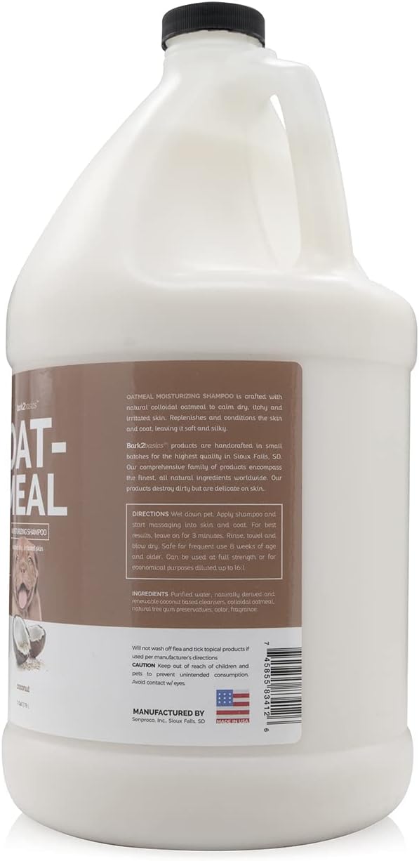 Bark2Basics Oatmeal Dog Shampoo, 1 Gallon - Natural Colloidal Oatmeal, Natural Ingredients, Calms Dry Itchy Irritated Skin, Moisturizes and Soothes the Skin and Coat, Professional Grade-PawvioPets