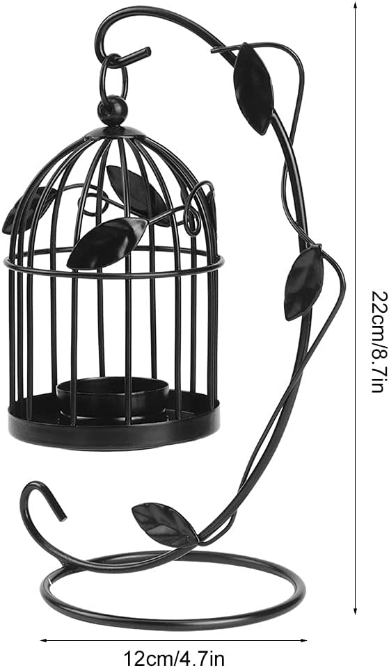 Birdcage Candle Holder, Hanging Candle Holder Decorative Bird Cages Bird Cage Decor Vintage Metal Candlestick for Wedding, Party(Black)-PawvioPets