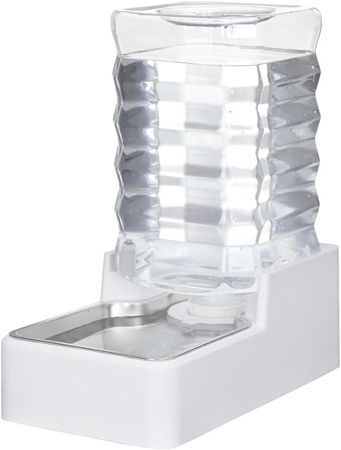 Automatic Dog and Cat Dispenser: 8L White Gravity Feeder with Stainless Steel Bowl - BPA-Free - No Spill Design for Cats and Dogs - Indoor and Outdoor Hydration-PawvioPets