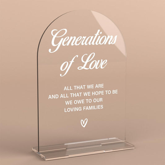 Acrylic Wedding Sign Generations of Love Sign for Wedding Wedding Signs for Ceremony Modern Calligraphy Arch Acrylic Table Top Sign for Wedding Reception and Event Party Table