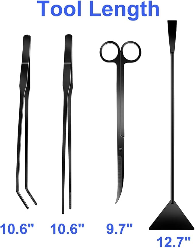 4Pcs Aquascaping Tools Kit, Long Stainless Steel Aquarium Plant Tools with Black Anti-rust Coating, Aquarium Tweezers, Scissors, and Scrapers for Aquascaping Cleaning（Magnetic Tool Holder）-PawvioPets