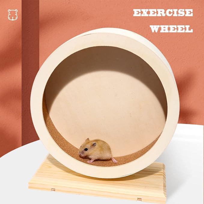 antiai Hamster Wooden Silent Wheel, Small Animal Exercise Wheel Accessories, Quiet Spinner Hamster Running Wheels Prevent Depression Toys for Hamsters, Gerbils, Mice and Other Small Pets (S)-PawvioPets