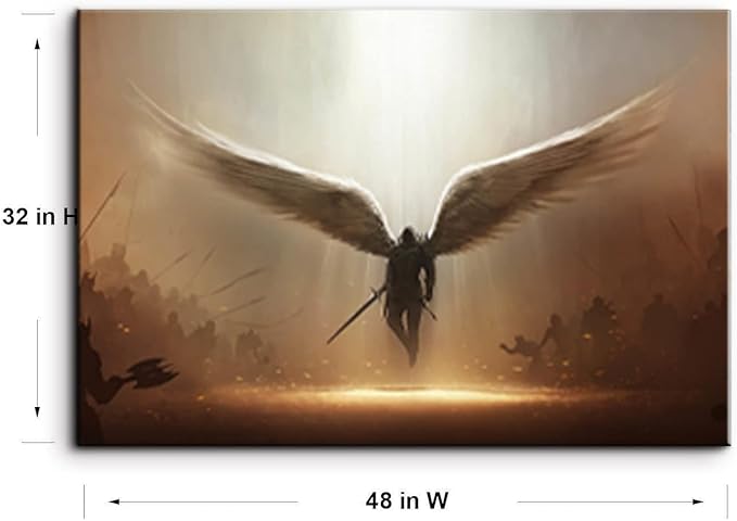 Fantasy Angel Stretched Canvas Wall Art for Living Room Bedroom Home Decoration,Abstract Anime Picture Print Painting Decor Artwork,Mysterious Wing Man Gallery Wrapped Gift,Inner Frame (32x48 Inches)-PawvioPets