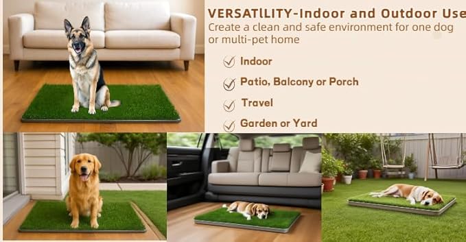 Dog Grass Pad with Tray, 34"x22" Silicone Base Washable Reusable Pee Pad & Grass Pad - Non-Slip, Easy-Clean Indoor Outdoor Dog Potty Toilet (34" x 22")-PawvioPets